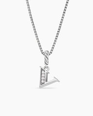 Pavé Initial Pendant Necklace in Sterling Silver with Diamond V