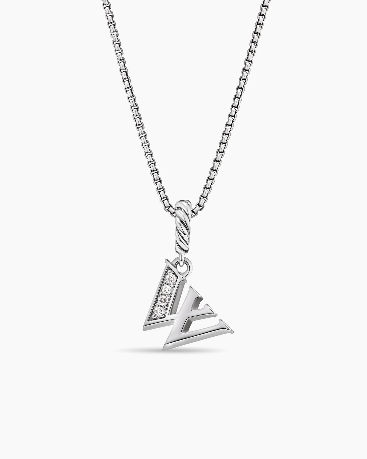 Pavé Initial Pendant Necklace in Sterling Silver with Diamond W