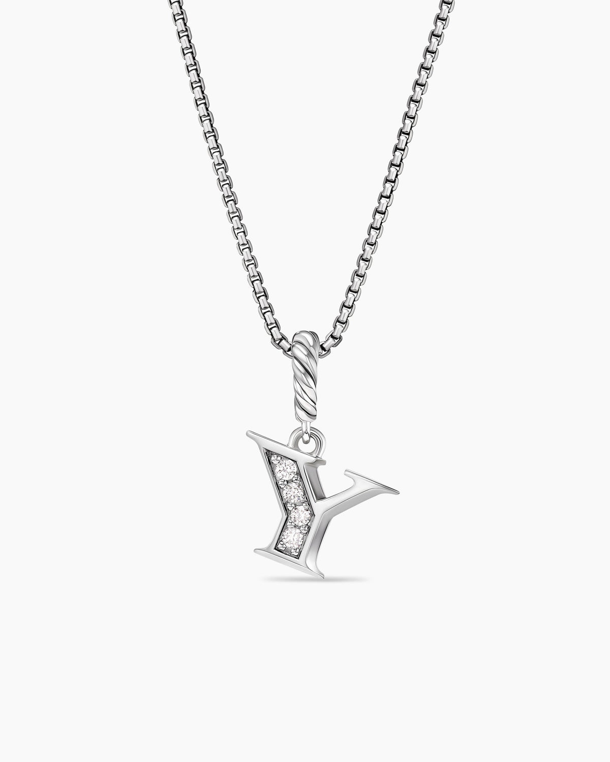 Pavé Initial Pendant Necklace in Sterling Silver with Diamond Y