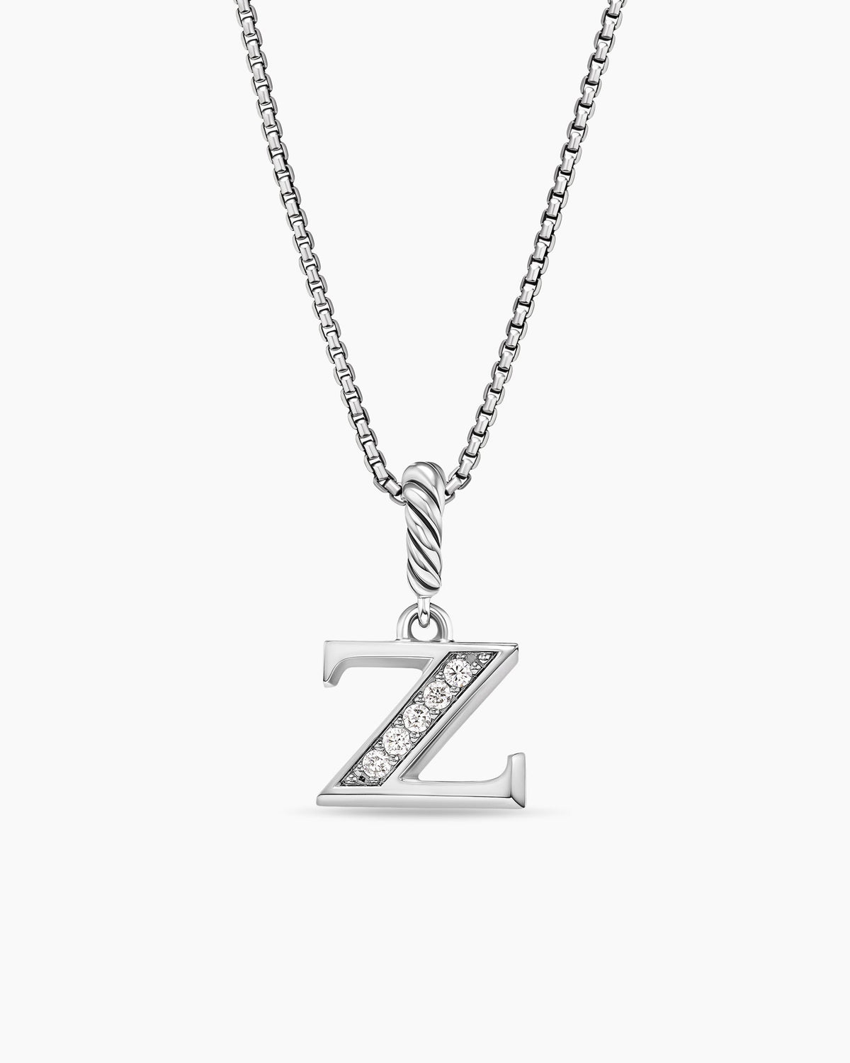 Pavé Initial Pendant Necklace in Sterling Silver with Diamond Z