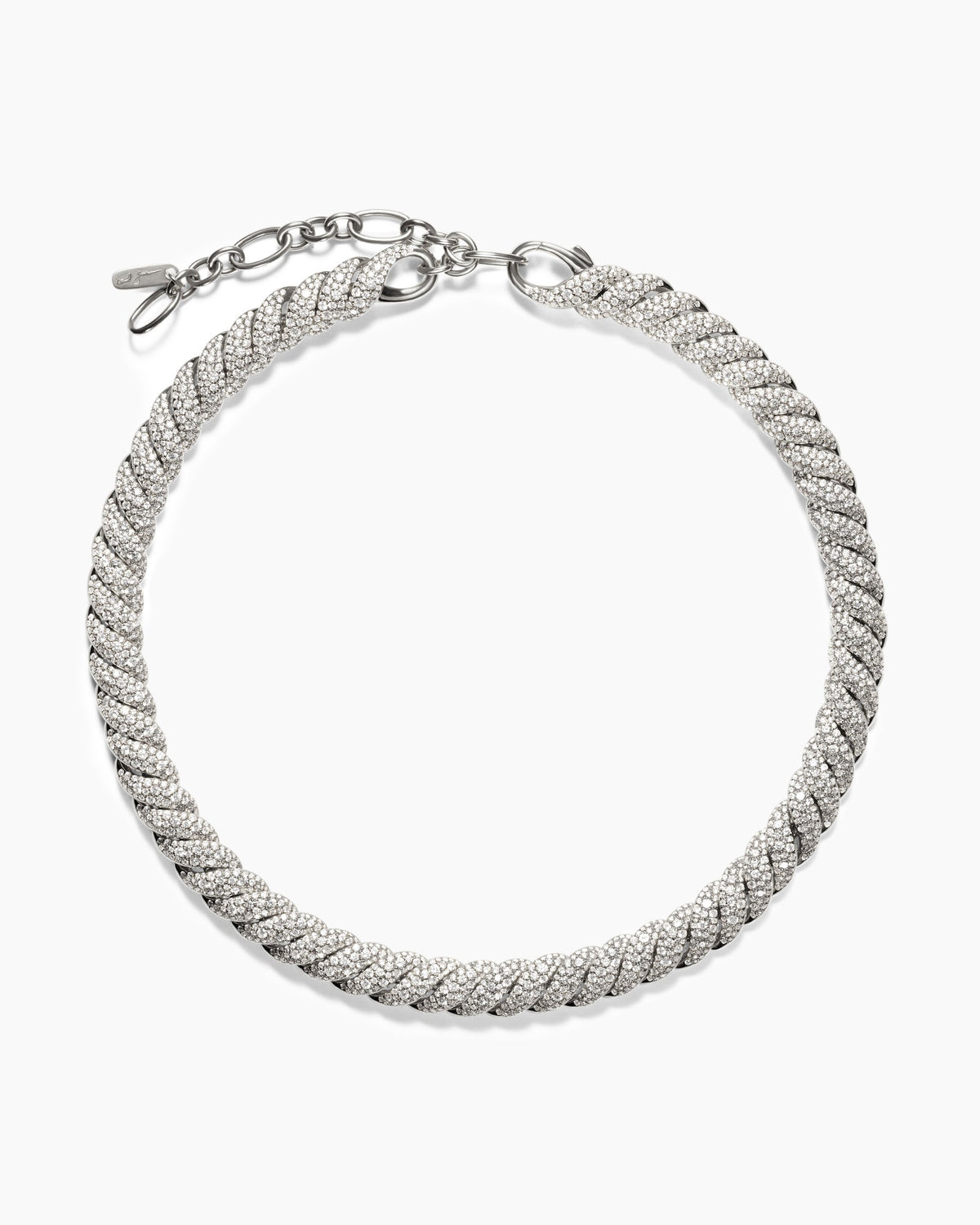Sculpted Cable Necklace in 18K White Gold with Diamonds, 8.5mm