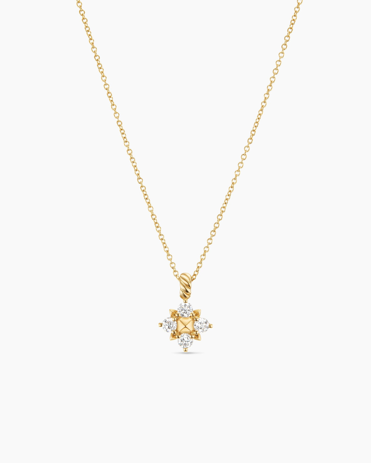 Petite Modern Renaissance® Pyramid Pendant Necklace in 18K Yellow Gold with Diamonds, 10.9mm