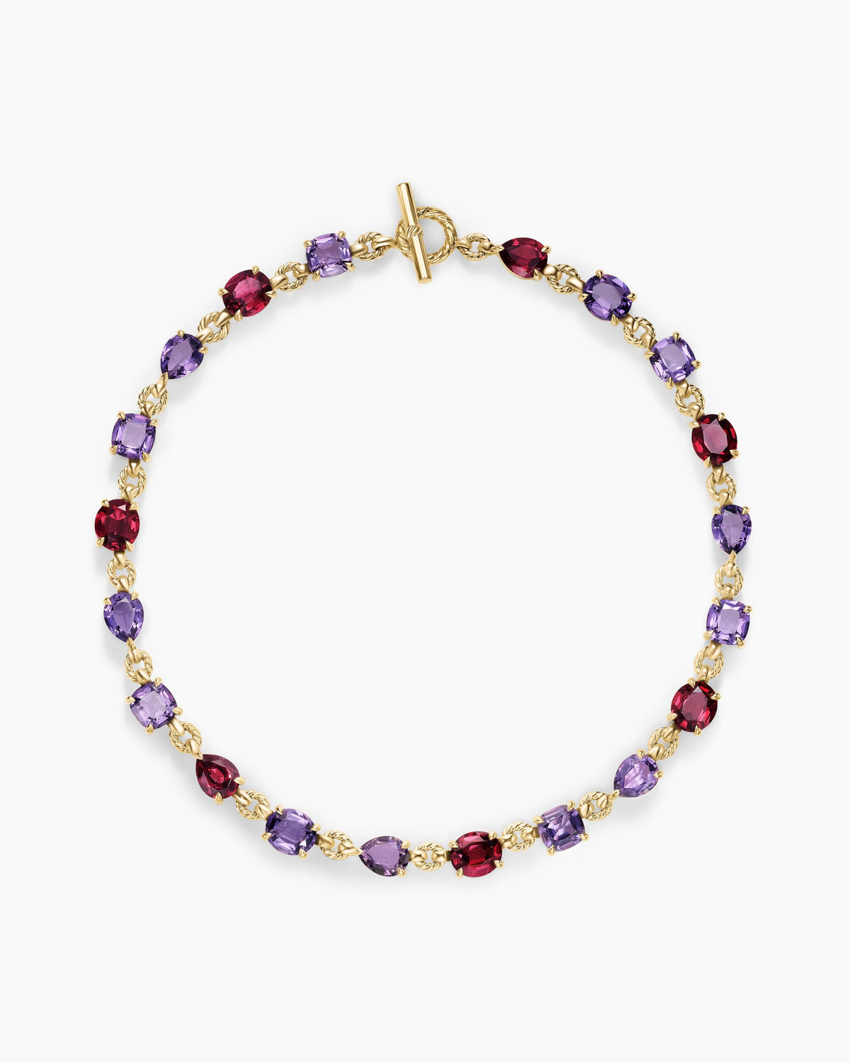 Marbella Toggle Necklace in 18K Yellow Gold with Amethyst and Rhodolite Garnet