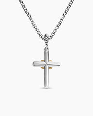 Petite Cross Necklace in Sterling Silver with 18K Yellow Gold with Diamonds, 20.8mm