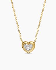 Puffy Heart Pendant Necklace in 18K Yellow Gold with Diamonds, 7.8mm