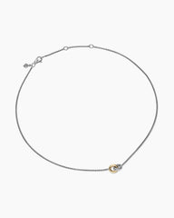 Petite Cable Linked Necklace in Sterling Silver with 14K Yellow Gold, 15mm