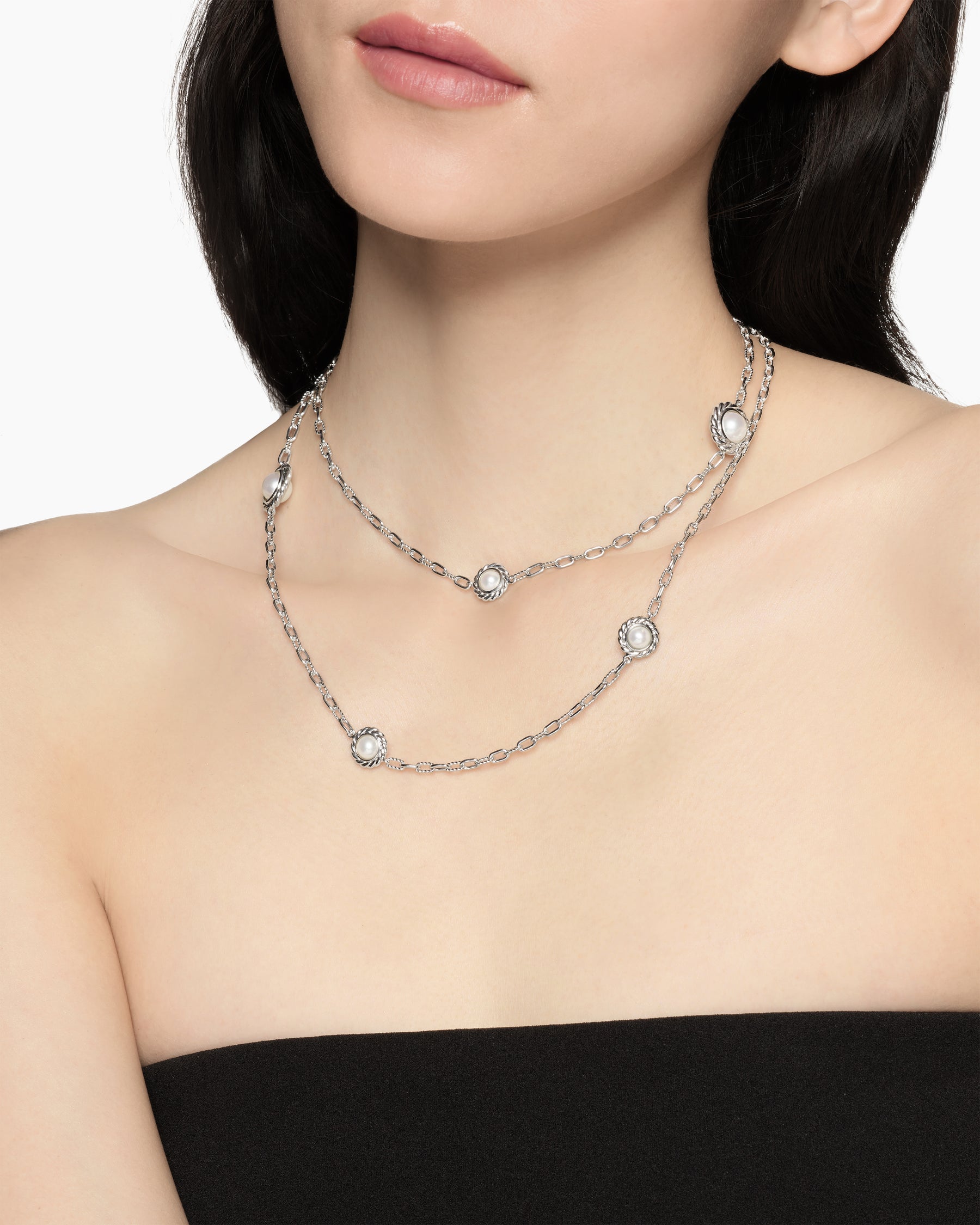 Pearl Classics Station Chain Necklace in Sterling Silver, 3mm