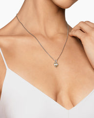 Petite Cable Heart Pendant Necklace in Sterling Silver with 14K Yellow Gold and Diamonds, 17.1mm