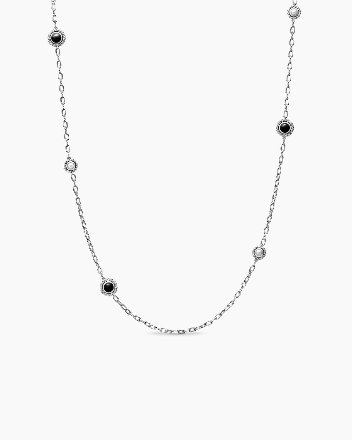 Pearl Classics Station Chain Necklace in Sterling Silver with Black Onyx, 4mm