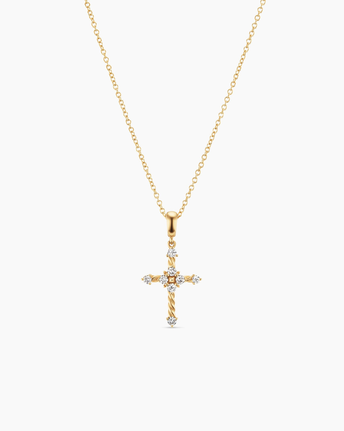 Petite Modern Renaissance® Cross Pendant Necklace in 18K Yellow Gold with Diamonds, 15.9mm