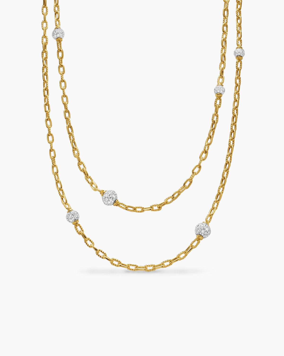 DY Madison Pavé Bead Station Necklace in 18K Yellow Gold, 3mm