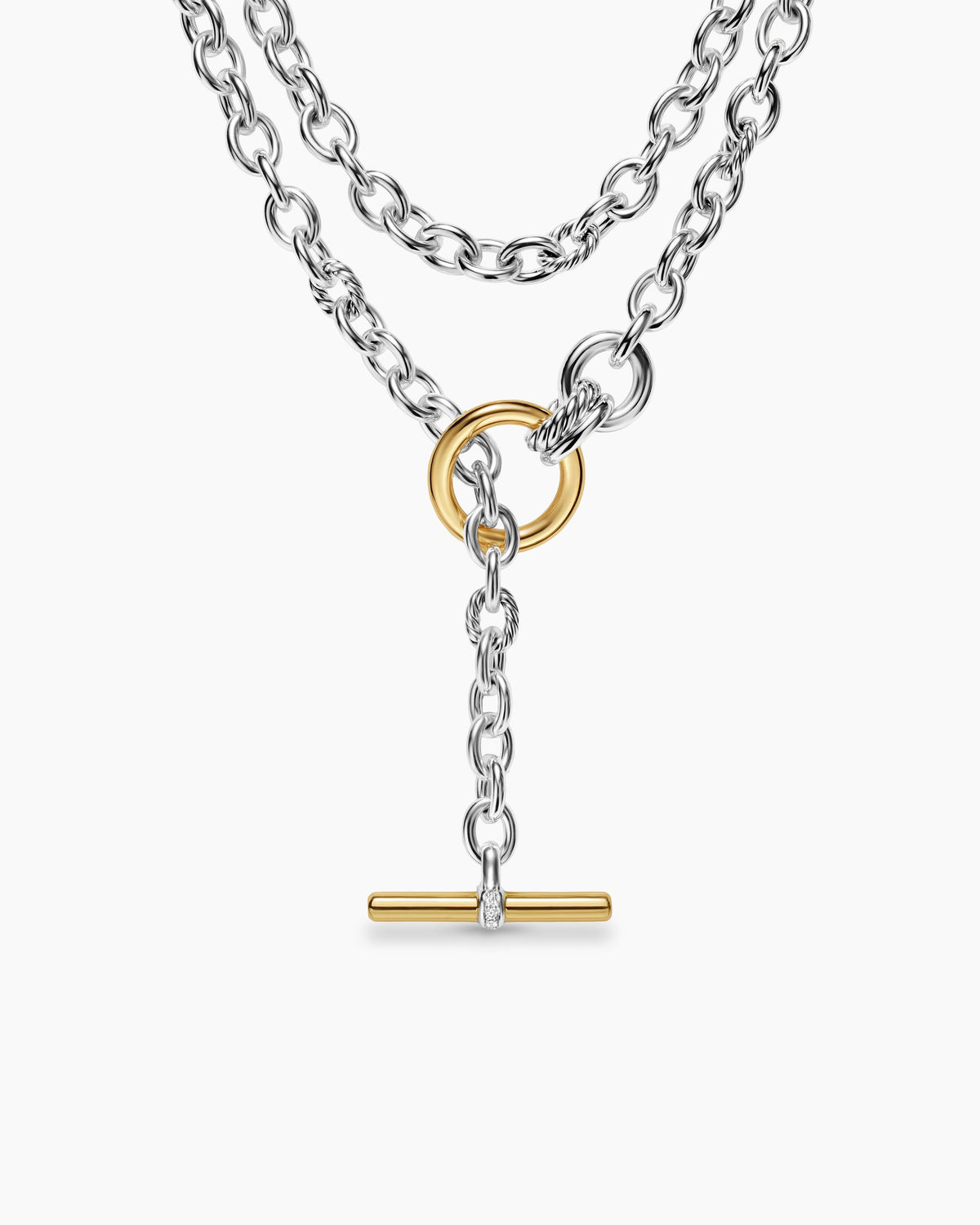 DY Mercer® Double Row Toggle Chain Necklace in Sterling Silver with 18K Yellow Gold and Diamonds, 8mm