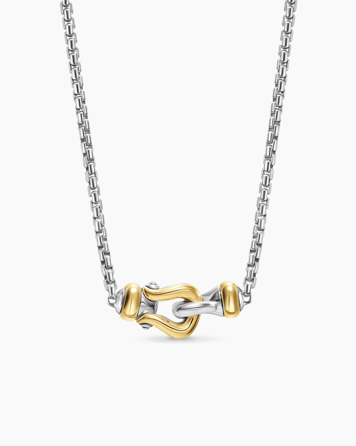 Petite Buckle Necklace in Sterling Silver with 14K Yellow Gold, 16.2mm