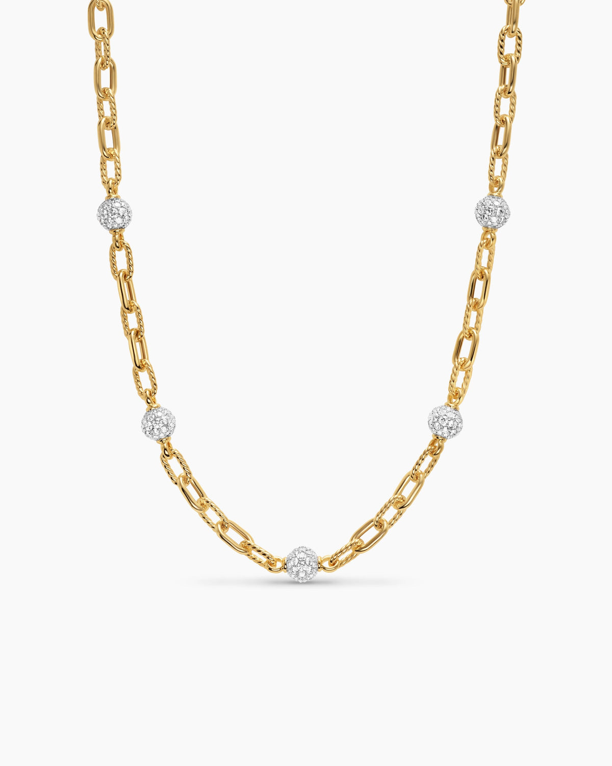 DY Madison® Pavé Bead Chain Necklace in 18K Yellow Gold with Diamonds, 6mm