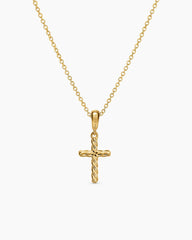 Cable Cross Pendant Necklace in 18K Yellow Gold, 17.5mm