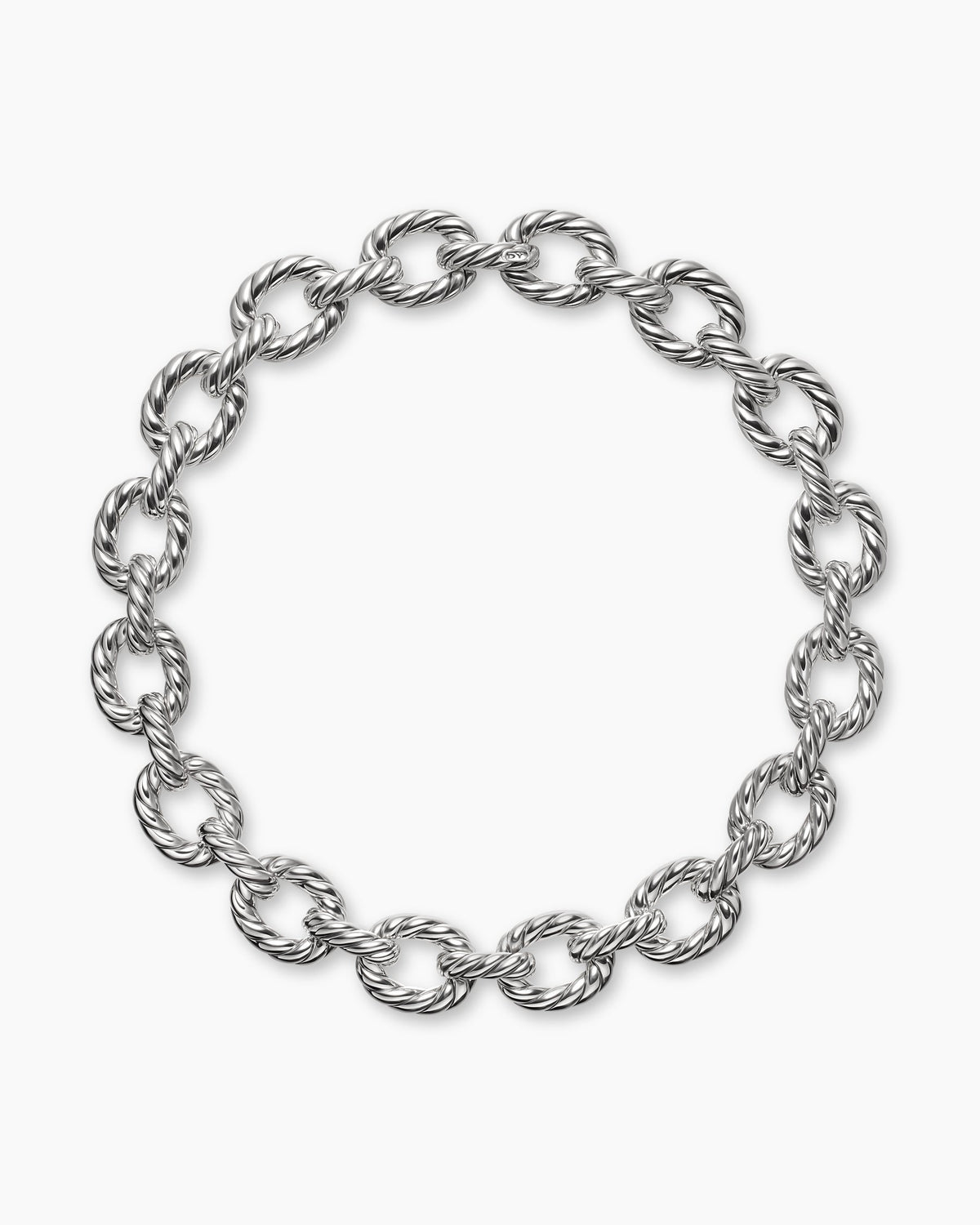 Sculpted Cable Oval Link Necklace in Sterling Silver, 18mm