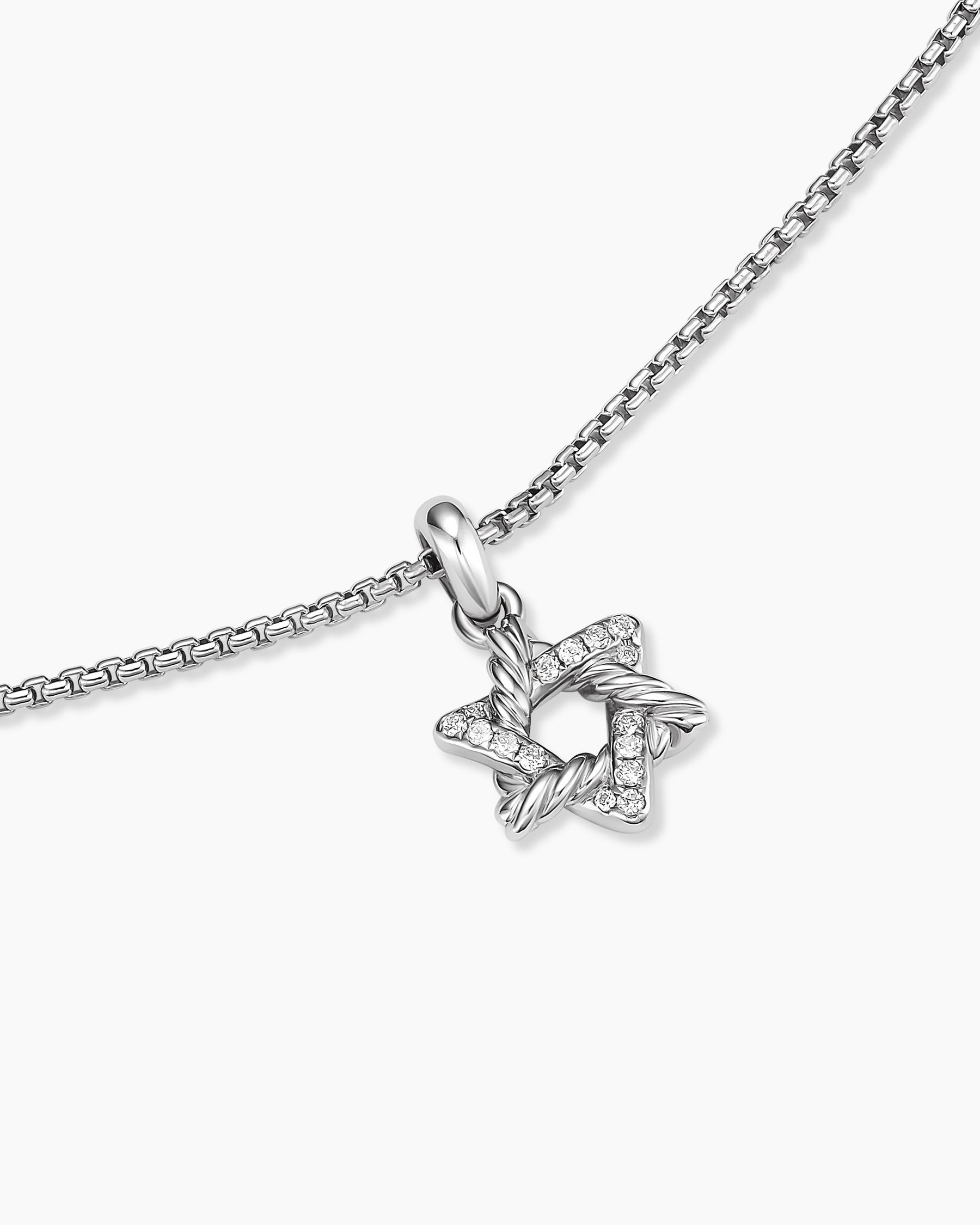 Star of David Pendant Necklace in Sterling Silver with Diamonds, 12.3mm