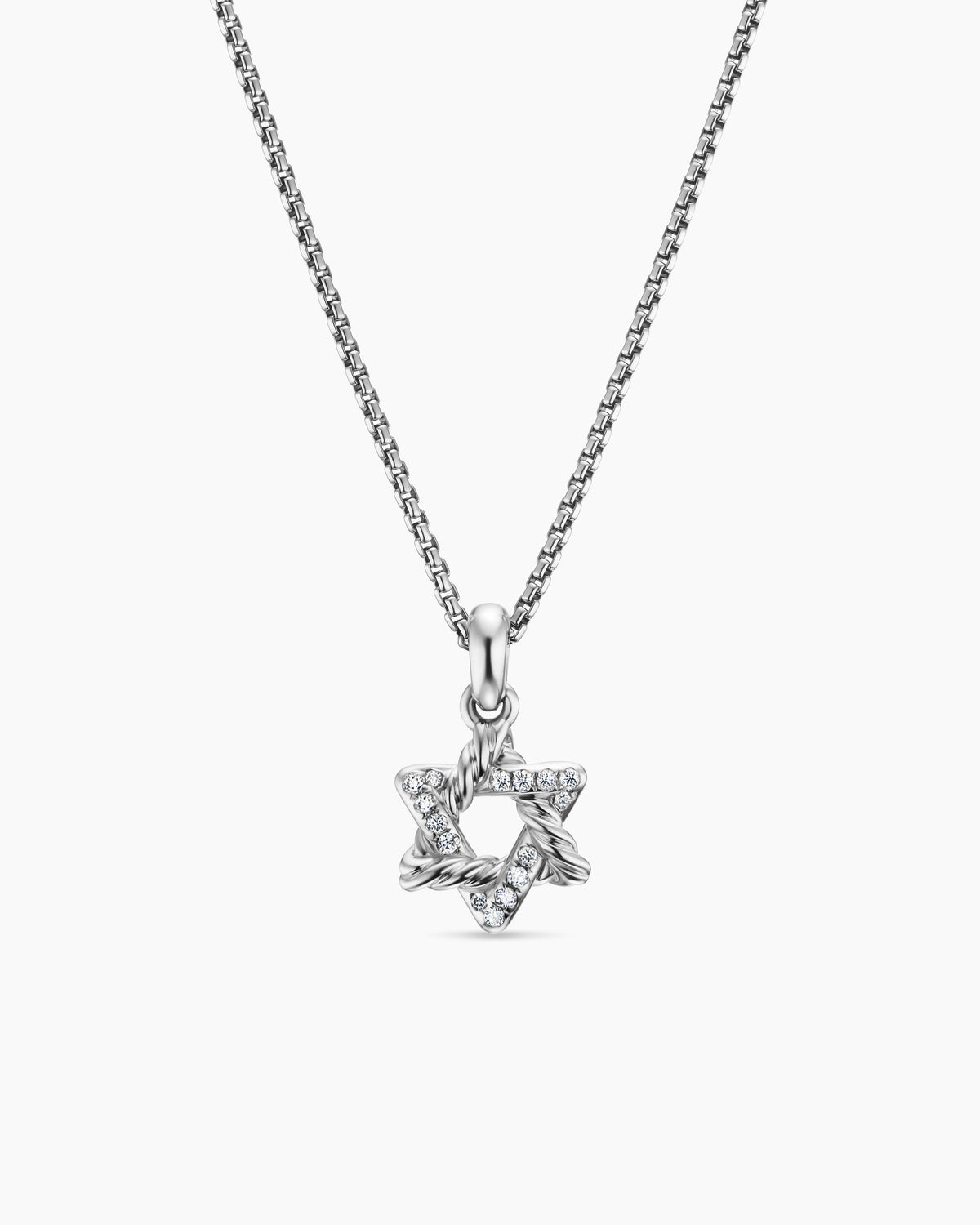 Star of David Pendant Necklace in Sterling Silver with Diamonds, 12.3mm