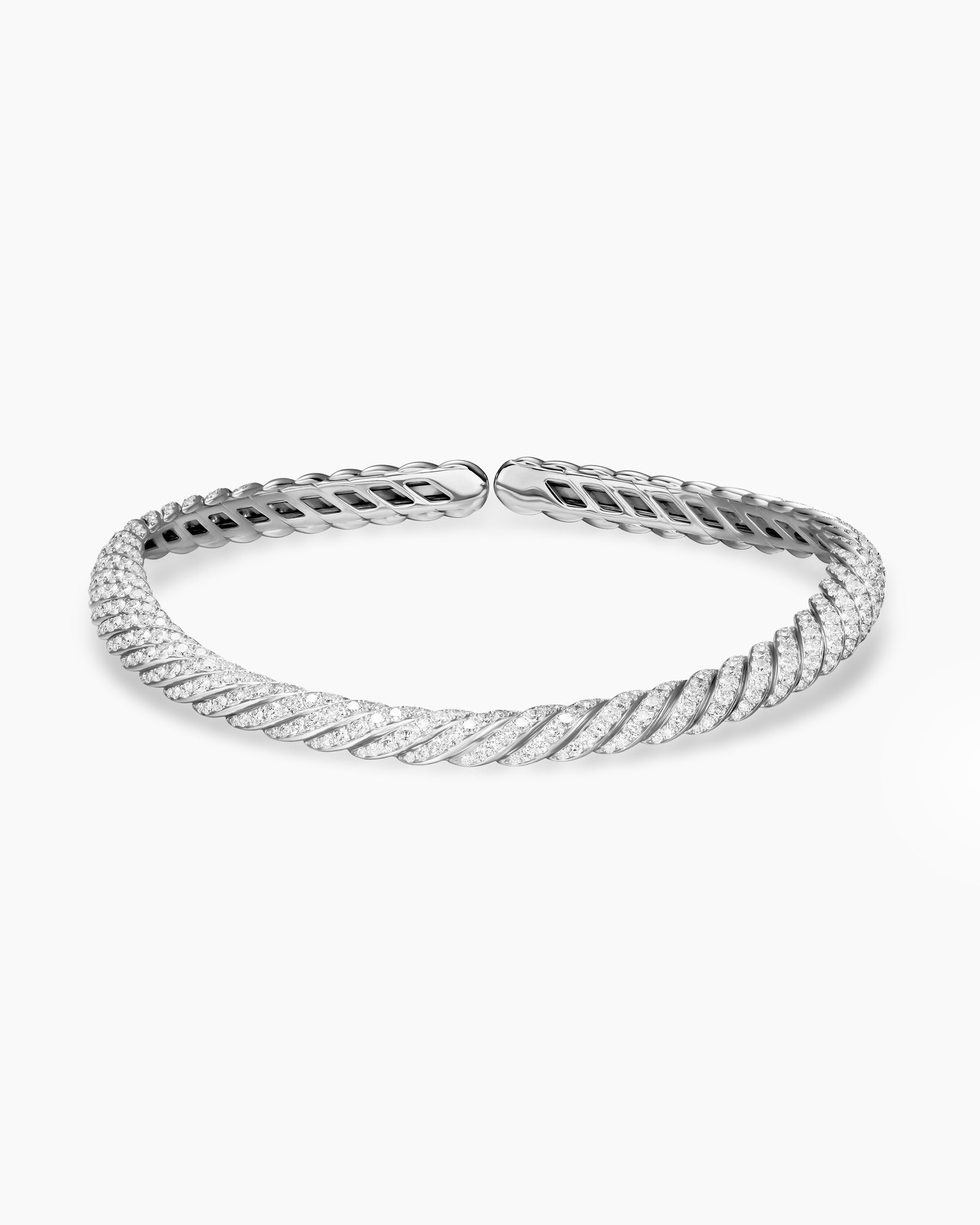 Sculpted Cable Flex Necklace in 18K White Gold with Diamonds, 9.5mm