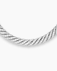Sculpted Cable Flex Necklace in 18K White Gold with Diamonds, 9.5mm