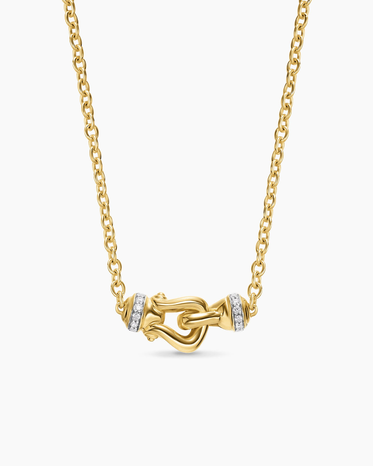 Petite Buckle Necklace in 18K Yellow Gold with Diamonds, 16.3mm