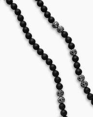 Spiritual Beads Necklace in Sterling Silver with Black Onyx and Pavé Black Diamonds, 6mm