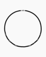 Spiritual Beads Necklace in Sterling Silver with Black Onyx and Pavé Black Diamonds, 6mm