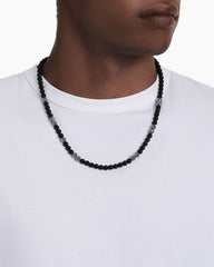 Spiritual Beads Necklace in Sterling Silver with Black Onyx and Pavé Black Diamonds, 6mm