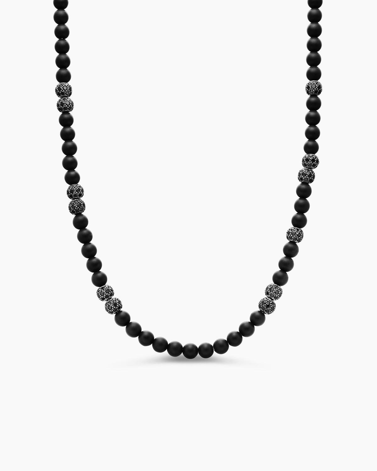 Spiritual Beads Necklace in Sterling Silver with Black Onyx and Pavé Black Diamonds, 6mm