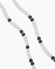 Spiritual Beads Necklace in Sterling Silver with Pearls and Pavé Black Diamonds, 6mm