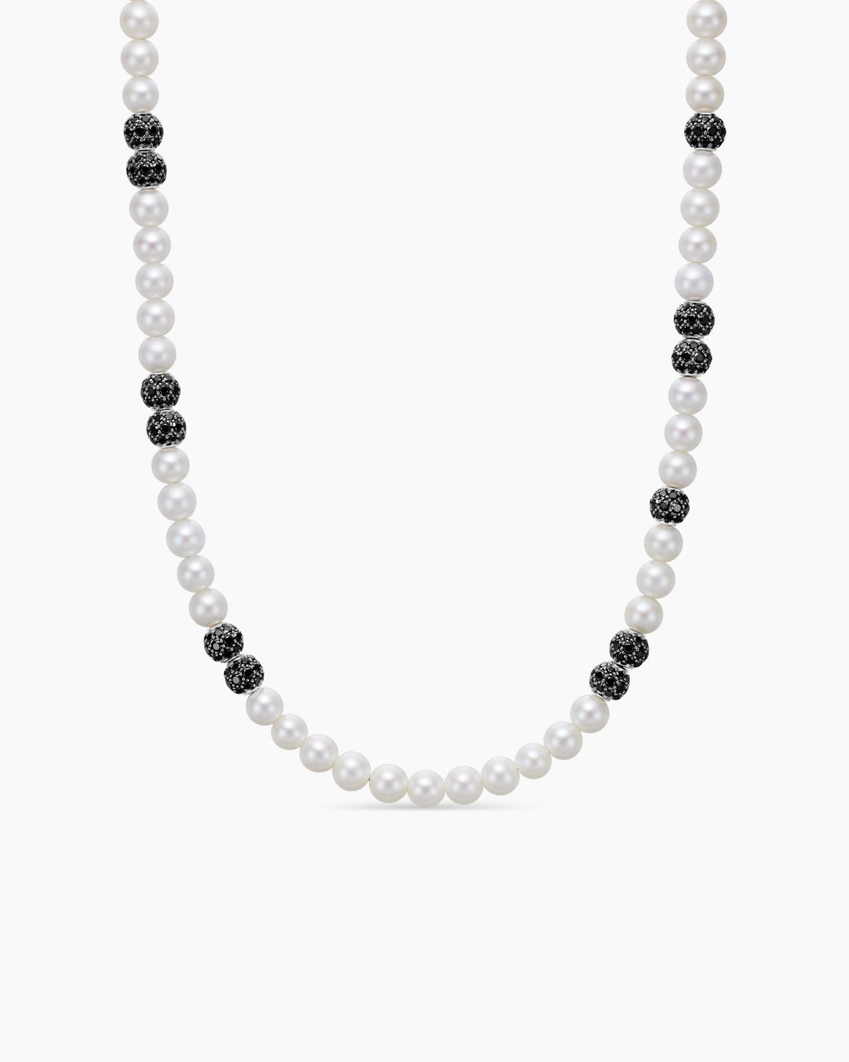 Spiritual Beads Necklace in Sterling Silver with Pearls and Pavé Black Diamonds, 6mm