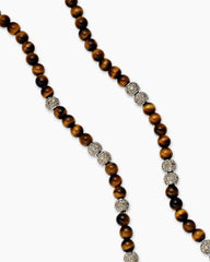 Spiritual Beads Necklace in Sterling Silver with Tiger’s Eye and Pavé Cognac Diamonds, 6mm