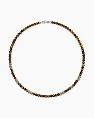Spiritual Beads Necklace in Sterling Silver with Tiger’s Eye and Pavé Cognac Diamonds, 6mm