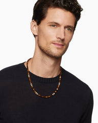 Spiritual Beads Necklace in Sterling Silver with Tiger’s Eye and Pavé Cognac Diamonds, 6mm