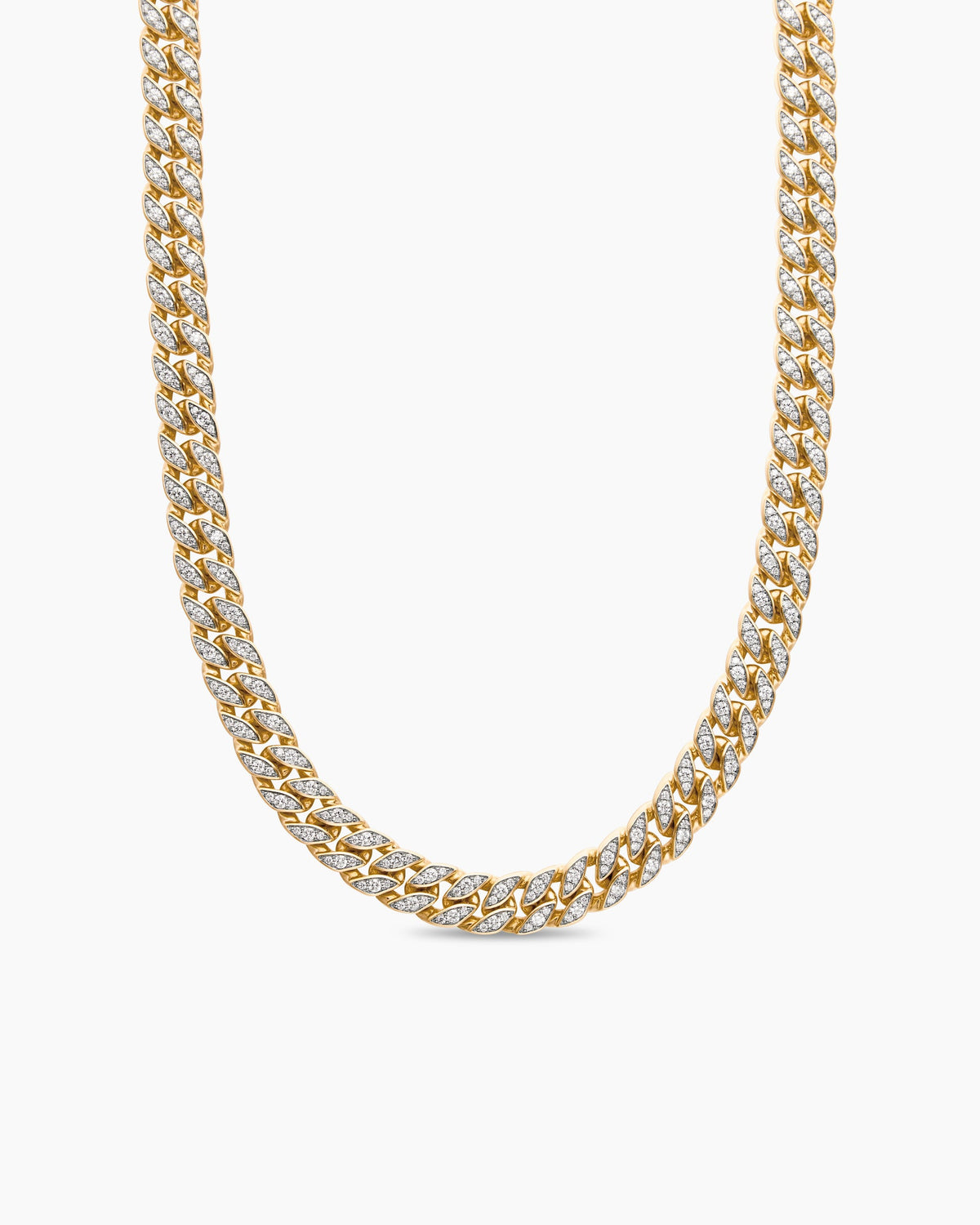 Curb Chain Necklace in 18K Yellow Gold with Diamonds, 11.5mm