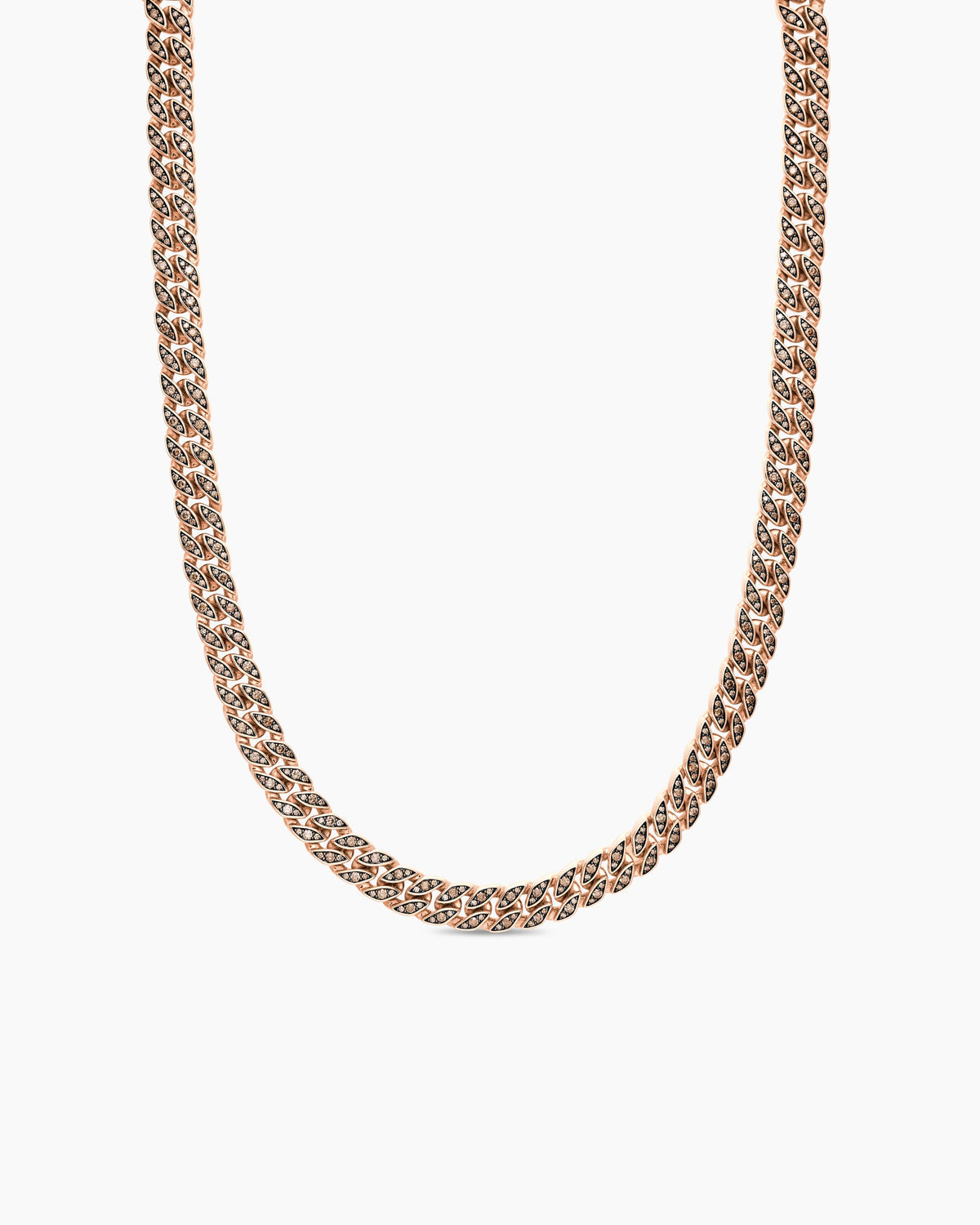 Curb Chain Necklace in 18K Rose Gold with Cognac Diamonds, 11.5mm