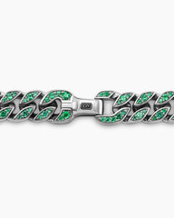Curb Chain Necklace in 18K White Gold with Emeralds, 11.5mm