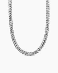 Curb Chain Necklace in Platinum with Diamonds, 11.5mm
