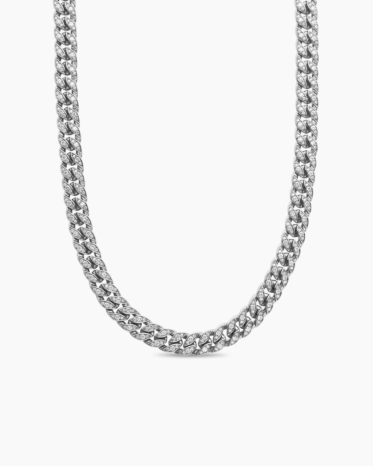 Curb Chain Necklace in Platinum with Diamonds, 11.5mm