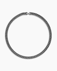 Curb Chain Necklace in Sterling Silver with Black Diamonds, 11.5mm