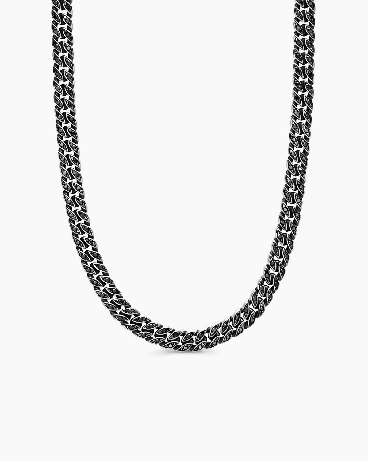 Curb Chain Necklace in Sterling Silver with Black Diamonds, 11.5mm