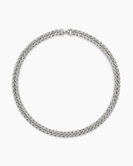 Curb Chain Necklace in Sterling Silver with Diamonds, 11.5mm