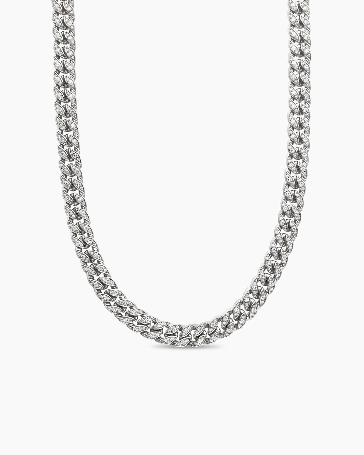 Curb Chain Necklace in Sterling Silver with Diamonds, 11.5mm
