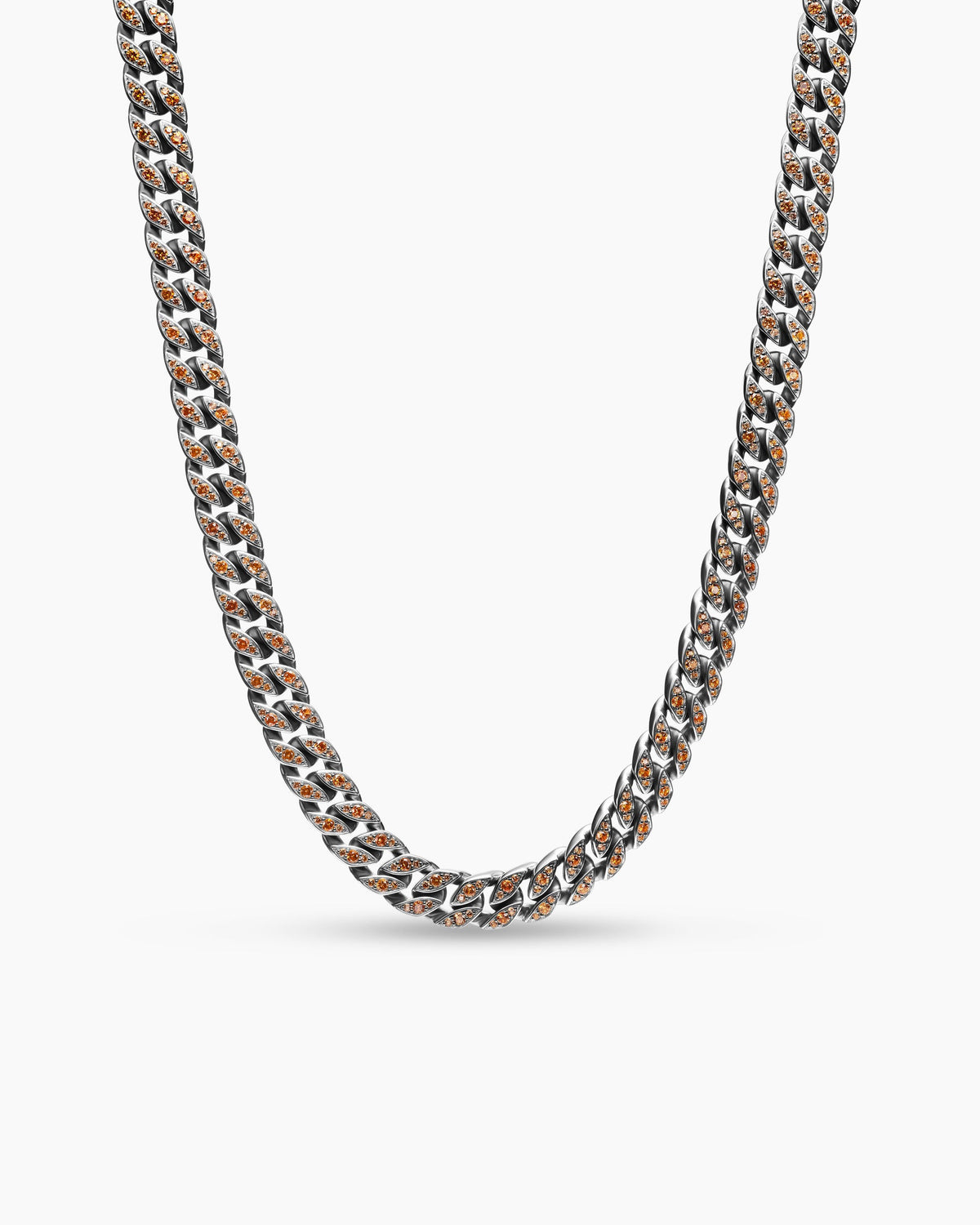 Curb Chain Necklace in Sterling Silver with Orange Sapphires, 11.5mm