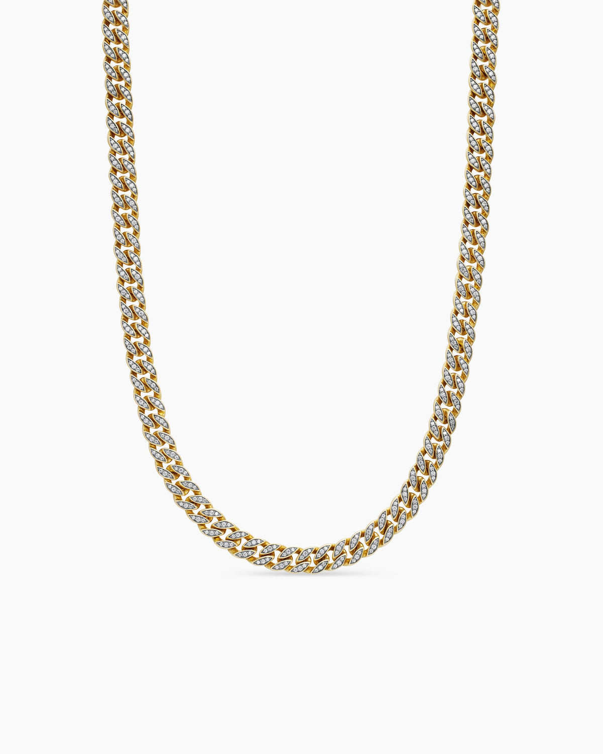 Curb Chain Necklace in 18K Yellow Gold with Diamonds, 8mm