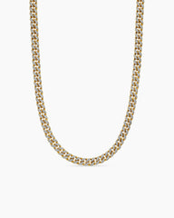 Curb Chain Necklace in 18K Yellow Gold with Diamonds, 8mm