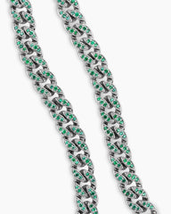 Curb Chain Necklace in 18K White Gold with Emeralds, 8mm