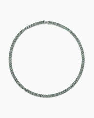 Curb Chain Necklace in 18K White Gold with Emeralds, 8mm