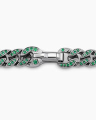 Curb Chain Necklace in 18K White Gold with Emeralds, 8mm