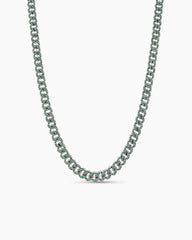 Curb Chain Necklace in 18K White Gold with Emeralds, 8mm